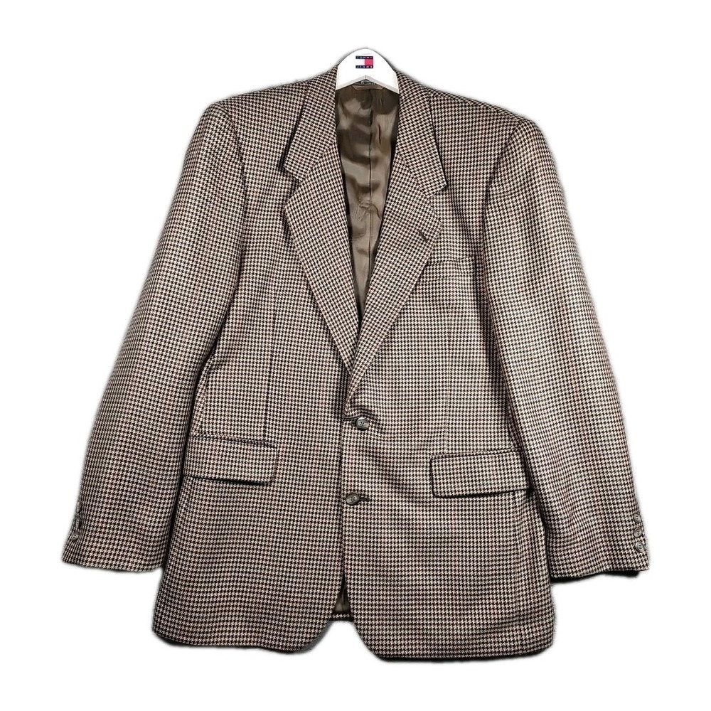 Gianelli Blazer Houndstooth Sport‎ Coat Suit Jacket Wool Men 42L Long Brown